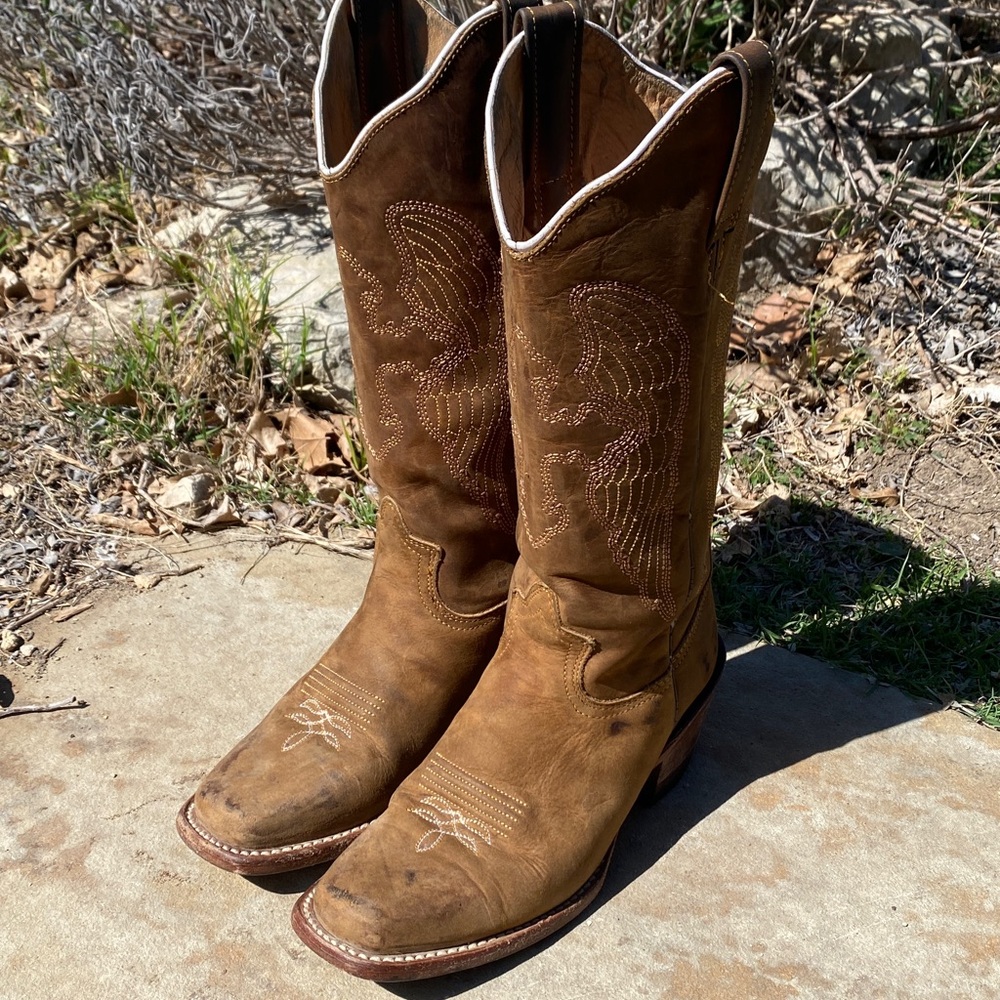 Vtg Reyme Western boots size 7 US 24 MEX mid calf square toe made in Mexico